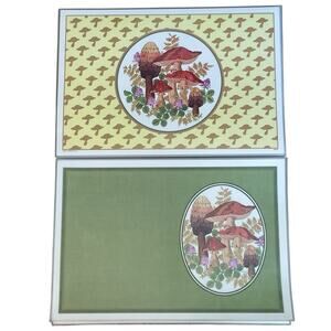 VTG‎ Groovy Mushroom Placemats Reversible Plastic Rectangle Set of 12 Harms RARE